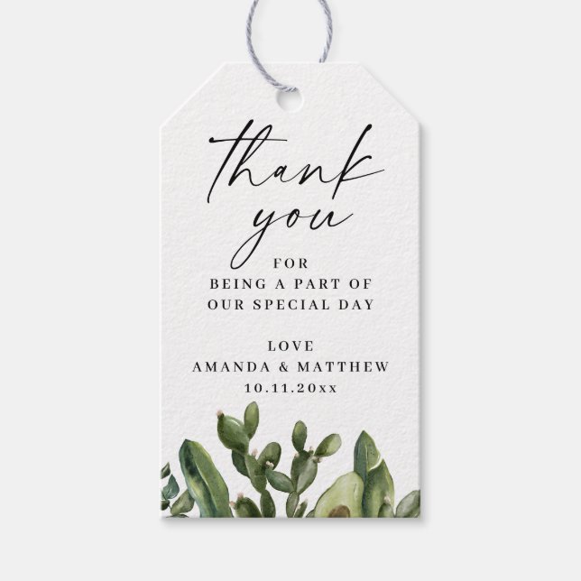 Watercolor Cactus Succulent Bröllop Tack Presentetikett (Framsidan)