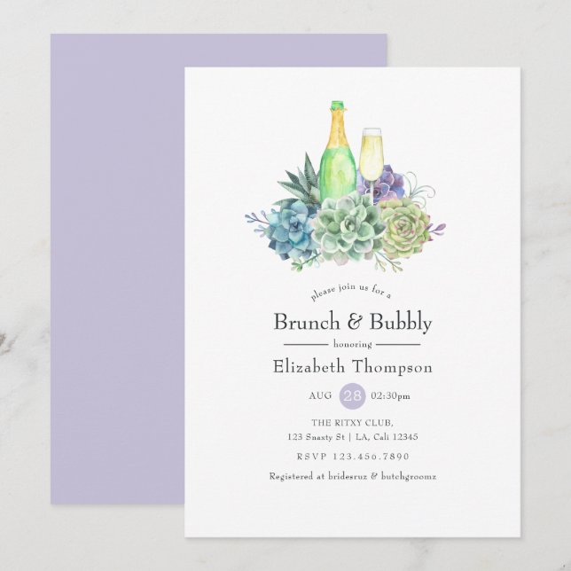 Watercolor Cactus Succulents Brunch och Bubly Inbjudningar (Fram/baksida)