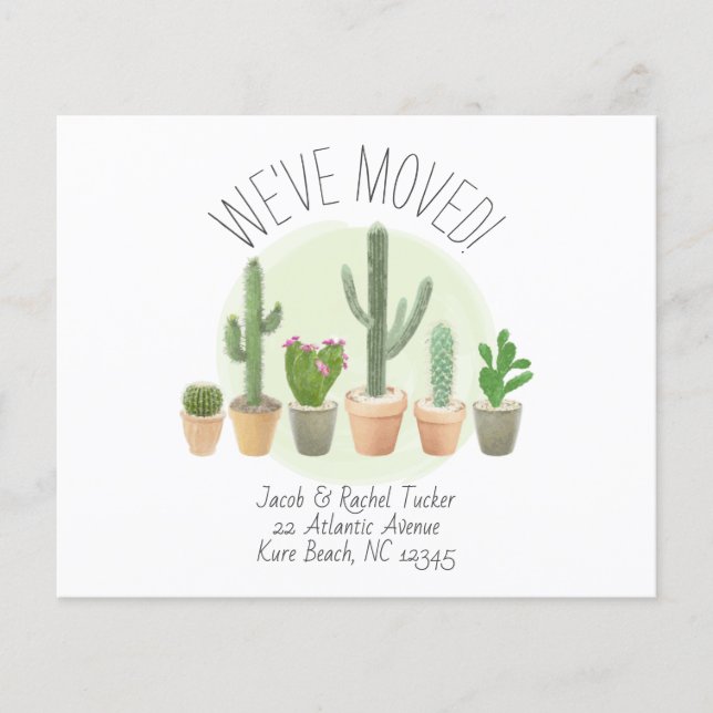 Watercolor Cactus Vi har flyttat Flytta Announceme (Framsida)