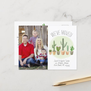 Watercolor Cactus Vi har flyttat Flytta Announceme Vykort