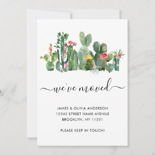Watercolor Cactus Vi har flyttat New Home Flytta Meddelande