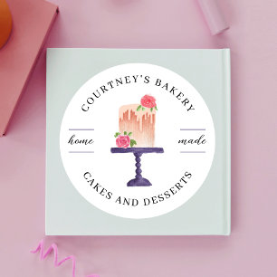 Watercolor Cake Boutique Home Bakery Catering Runt Klistermärke
