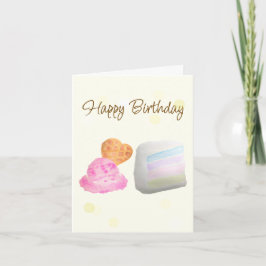 Watercolor Cake Slice and Ice Cream Birthday Card Kort