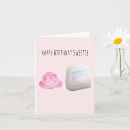 Watercolor Cake Slice and Ice Cream Birthday Card Kort
