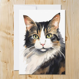 Watercolor Calico Cat Porträtt Julkort
