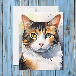 Watercolor Calico Cat Porträtt Julkort