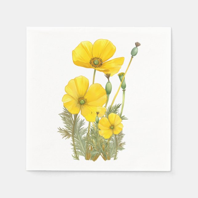 Watercolor California Poppy Gult Flower Pappersservett (Framsidan)