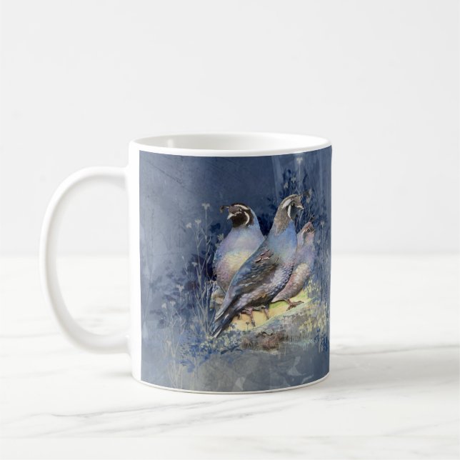Watercolor California Quail Bird in Blue Kaffemugg (Vänster)