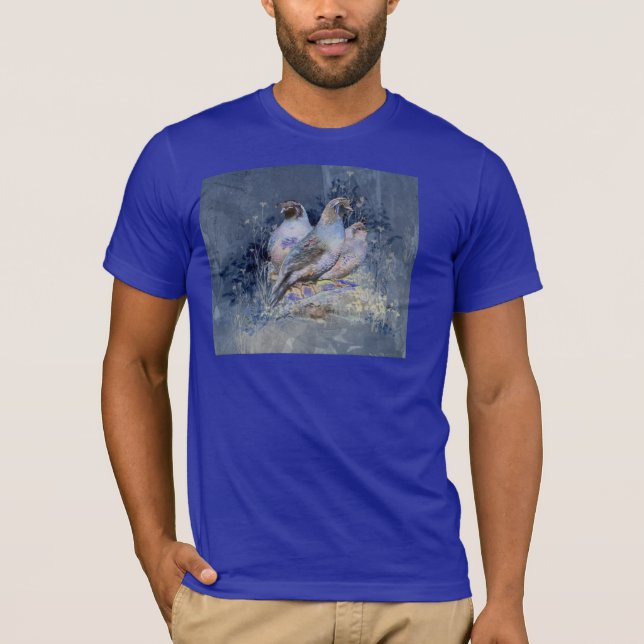 Watercolor California Quail Bird in Blue Tee Shirt (Framsida)