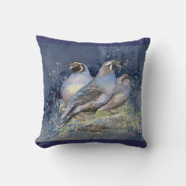 Watercolor California Quail Bird in Blues Kudde
