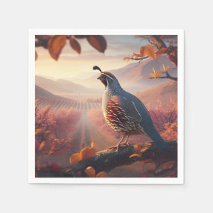 Watercolor California Quail State Bird Nature art Pappersservett