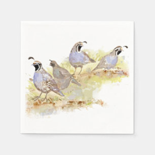 Watercolor California Quail State Bird Nature art Pappersservett