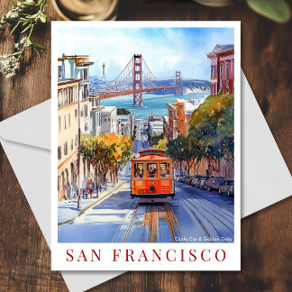 Watercolor California San Francisco Golden Grind Helg Vykort