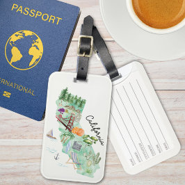 Watercolor California State Art Karta Bagagebricka