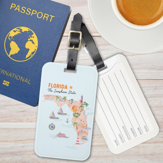 Watercolor California State Art Karta Bagagebricka (In situ)