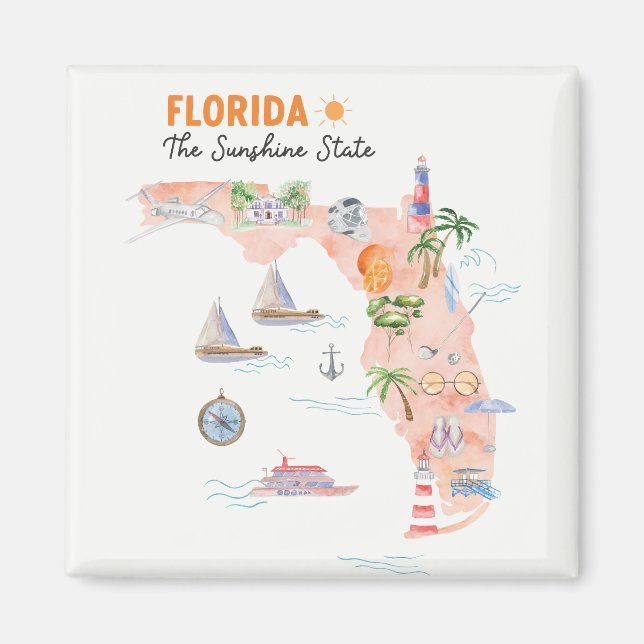 Watercolor California State Art Karta Magnet (Framsidan)