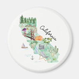 Watercolor California State Art Karta Magnet