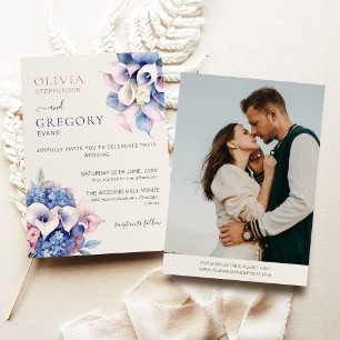 Watercolor Calla Lilies & Hydrangeas Photo Bröllop Inbjudningar