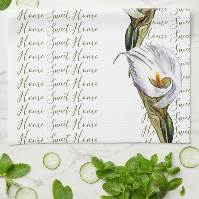 Watercolor Calla Lily Home Sweet Home Anpassningsb Kökshandduk (Vikta)