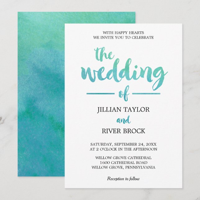 Watercolor Calligraphy Destination Beach Wedding Inbjudningar (Fram/baksida)
