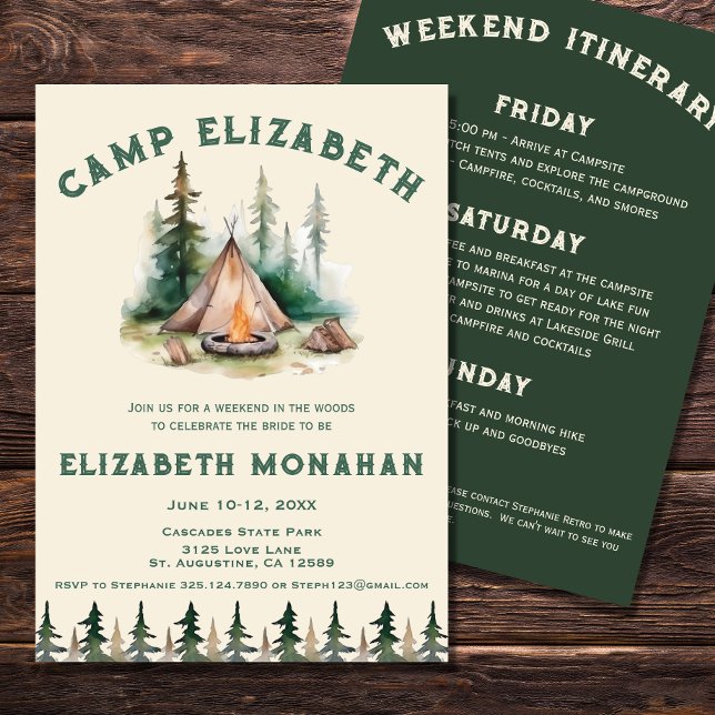 Watercolor Camping Bachelorette Helg Inbjudningar (Skapare uppladdad)