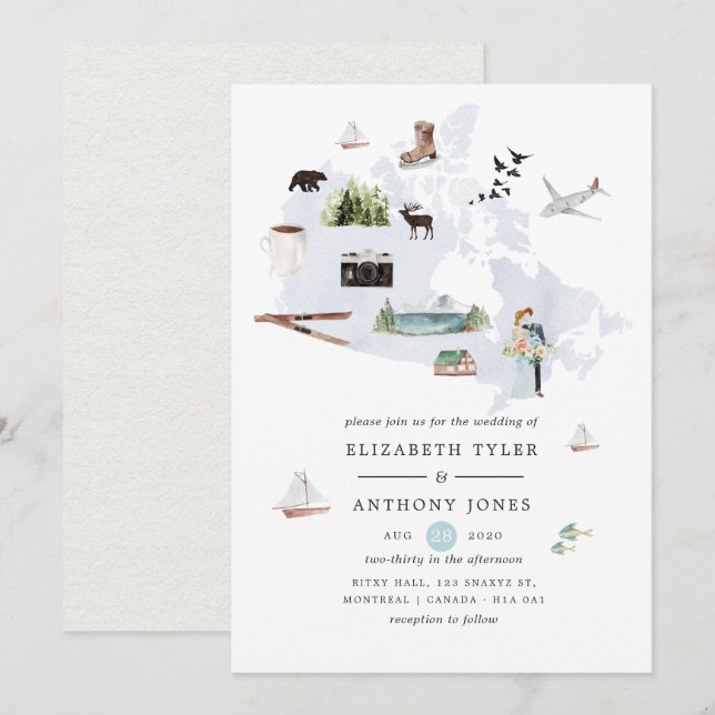 Watercolor Canada Destination Wedding Inbjudningar (Fram/baksida)