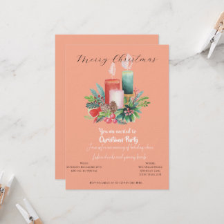 Watercolor Candlelight Christmas invitation Card Inbjudningar