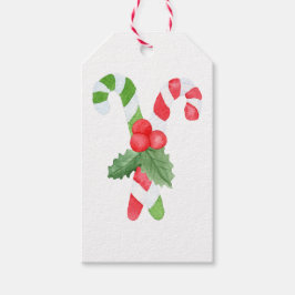 Watercolor Candy cane jul Presentetikett