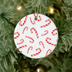 Watercolor Candy cane Mönster Julgransprydnad Keramik