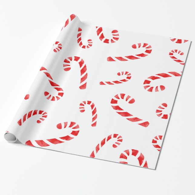 Watercolor Candy cane Mönster Presentpapper (Utrullad)