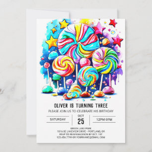 Watercolor Candy Printable Birthday Inbjudningar