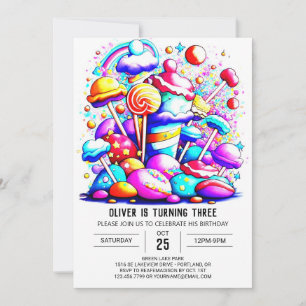Watercolor Candyland Birthday Inbjudningar