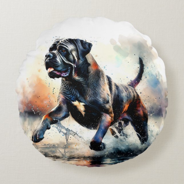 Watercolor Cane Corso dog Rund Kudde (Framsidan)