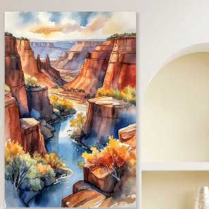 Watercolor Canyon Ligcape med River och Cliffs Poster