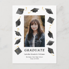 Watercolor Caps Graduation Party Invitation Vykort