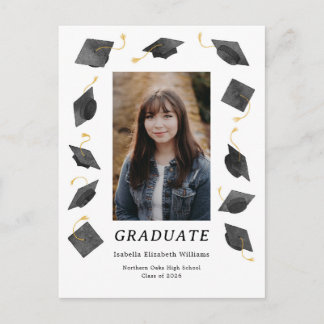 Watercolor Caps Graduation Party Invitation Vykort