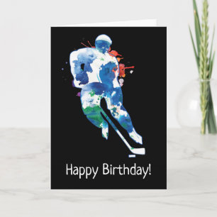 Watercolor Card för Grattis på födelsedagen Hockey Kort