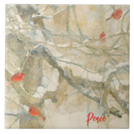 Watercolor Cardinals in the Snow Kakelplatta