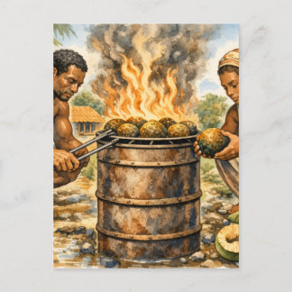 Watercolor Caribbean Breadfruit Scene Vykort