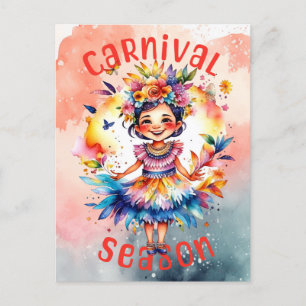 Watercolor Carnival Season Girl Vykort