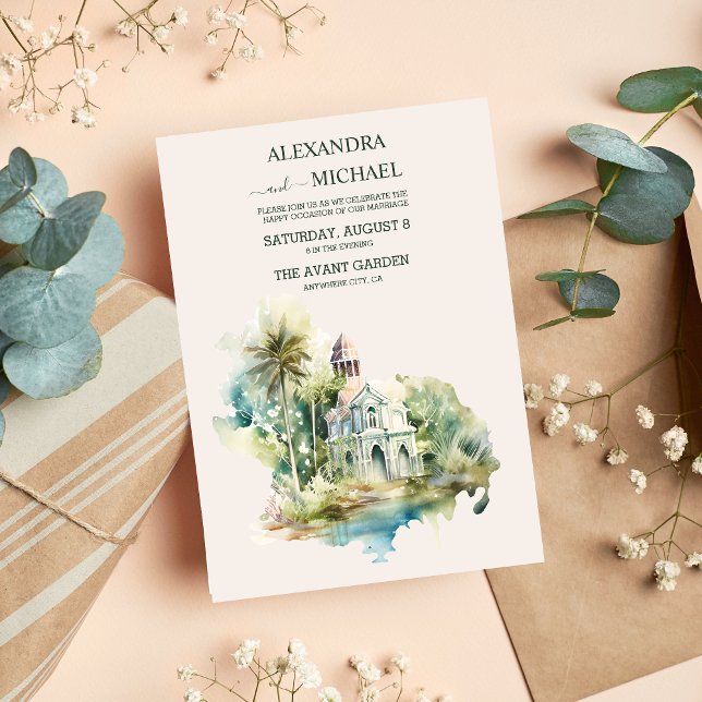 Watercolor Carraibabe Destination Wedding Inbjudningar (Skapare uppladdad)