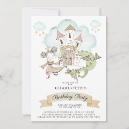 Watercolor Castle Princess Dragon Girl's Birthday Inbjudningar