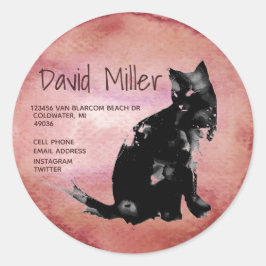 Watercolor Cat Adress Instagram Twitter Info Runt Klistermärke