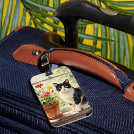 Watercolor Cat and Flowers on Window Sill   Bagagebricka