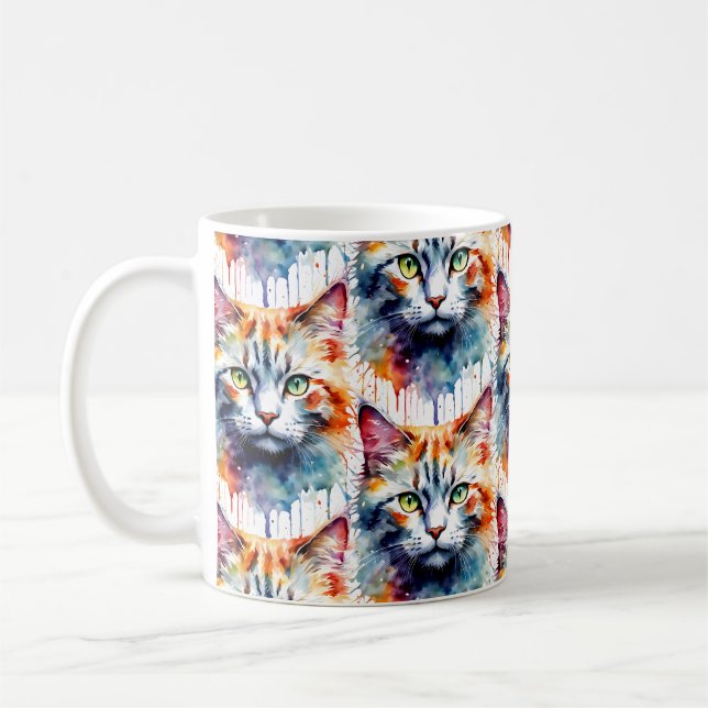 Watercolor Cat Multicolor Splash art Kaffemugg (Vänster)