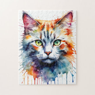Watercolor Cat Multicolor Splash art Pussel