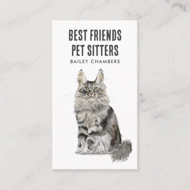 Watercolor Cat Pet Sitter Visitkort (Framsida)