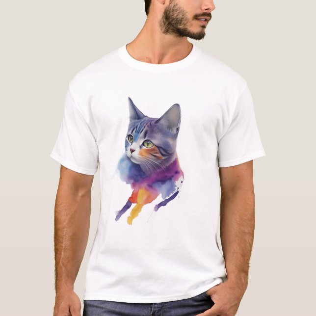 WaterColor Cat T Shirt (Framsida)