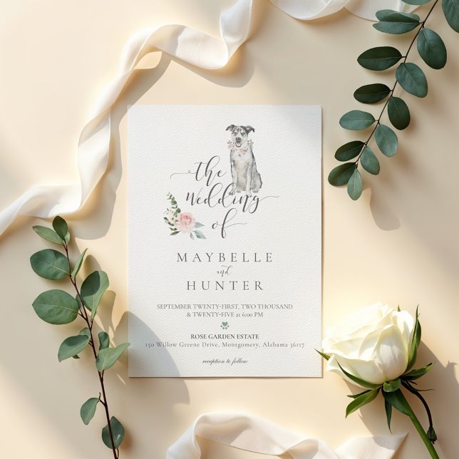 Watercolor Catahoula Leopard Hund & Blommigt Ro Inbjudningar (Watercolor Catahoula Leopard Dog & Floral Rose Invitation)