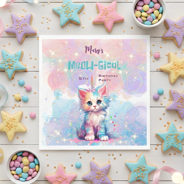Watercolor Caticorn Meow-Gical Birthday Pappersservett (Skapare uppladdad)